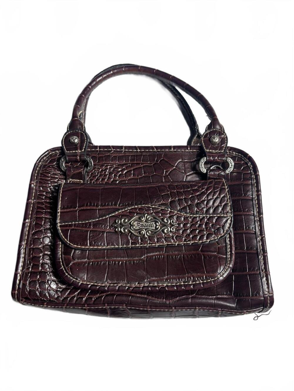 Rosetti Brown Croc-Embossed Leather Satchel Handbag